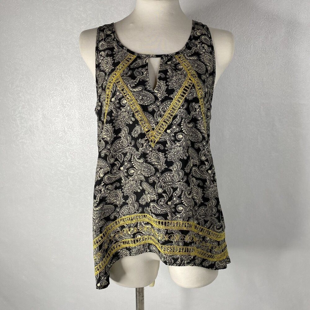 THML Sz MP Black Yellow Embroidered Tank Top